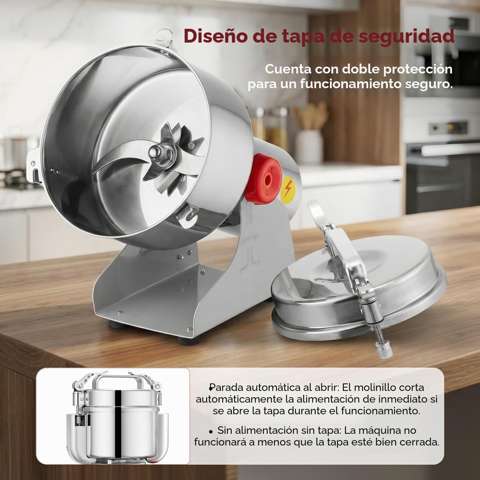 1000g Molino de Cereales, Agitar para Moler, Molino de Cereales Eléctrico para Especias/Frutos Secos/Cereales con Protección Contra Sobrecargas