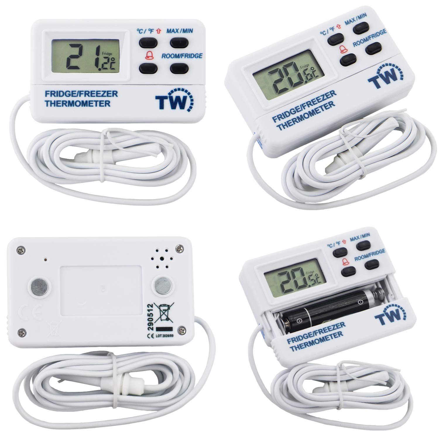 Digital Refrigerator Thermometer - Fridge and Freezer Alarm Alert When Temperatures Drop - Ideal RV Fridge Freezer Thermometer with Alarm and Max Min