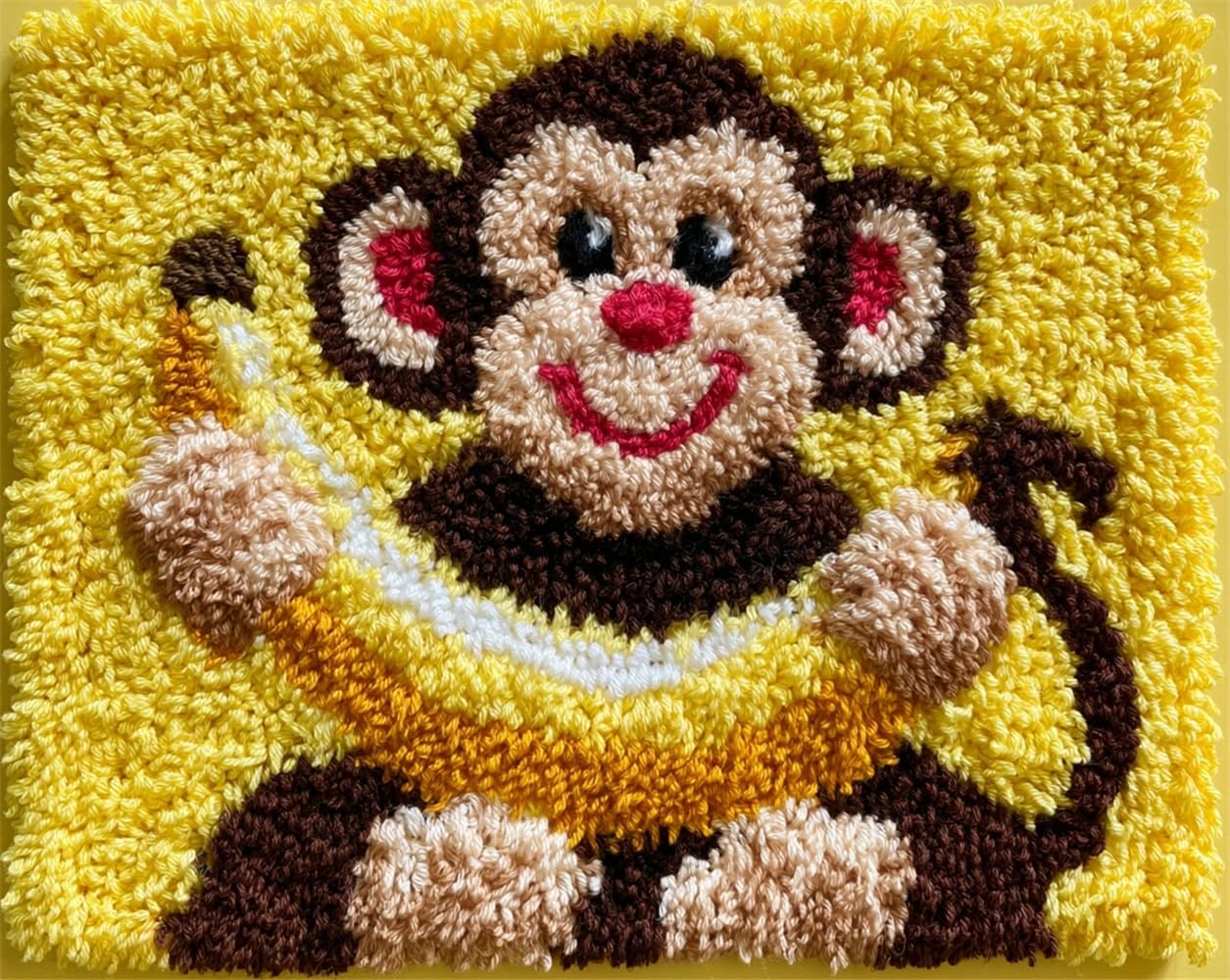 FWRTYCB 3D Latch Hook Rug Kit Monkey and Banana