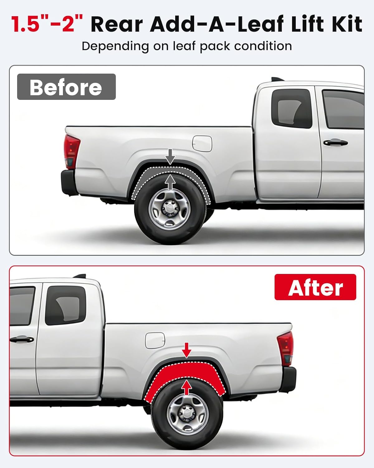 1.5"-2" Rear Add-A-Leaf Lift Kit with 9.25" Extended U-Bolts Compatible with 1995-2023 Toyota Tacoma (6-LUG ONLY) - Complete Rear Suspension Leveling Solution