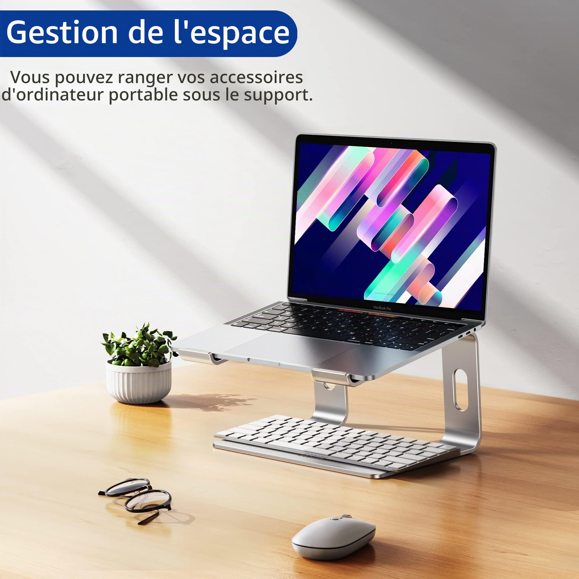 BESIGN LS03S Support Ordinateur Portable Aluminium Ergonomique 10-15,6 Pouces Métal Argent