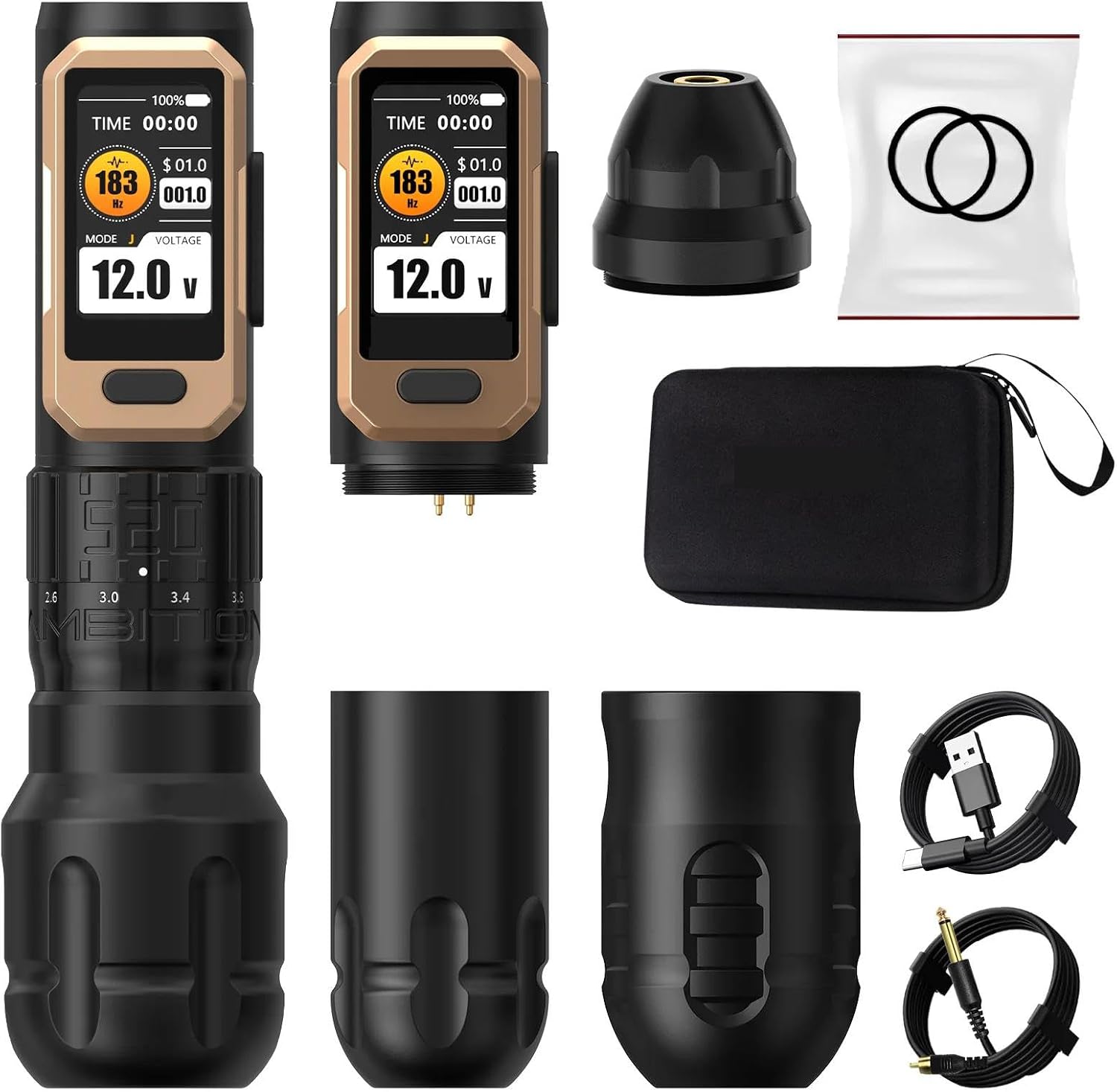 Cordless Tattoo Machine Pen Adjustable Stroke 2.2-4.2mm Tattoo Pen Torque 520g.cm Coreless Motor Tattoo Battery 2400mAh Makeup Eyebrow Eyeliner Lips Tattoo Art,Gold 1 Battery