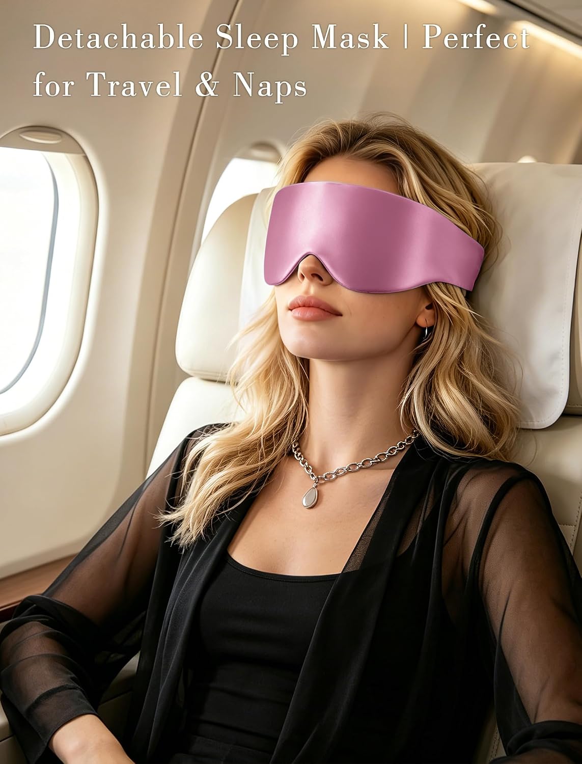 Satin Bonnet for Sleeping with Eye Mask，No Slip Sleep Bonnet with Long Curling Ribbons for Braids & Long Hair