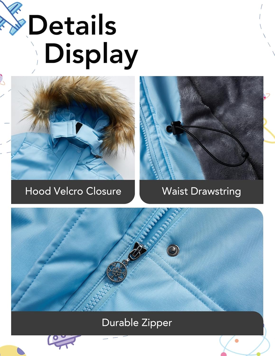 Girls Winter Coat Warm Puffer Jacket Long Fleece Lined Coat With Removable Hood