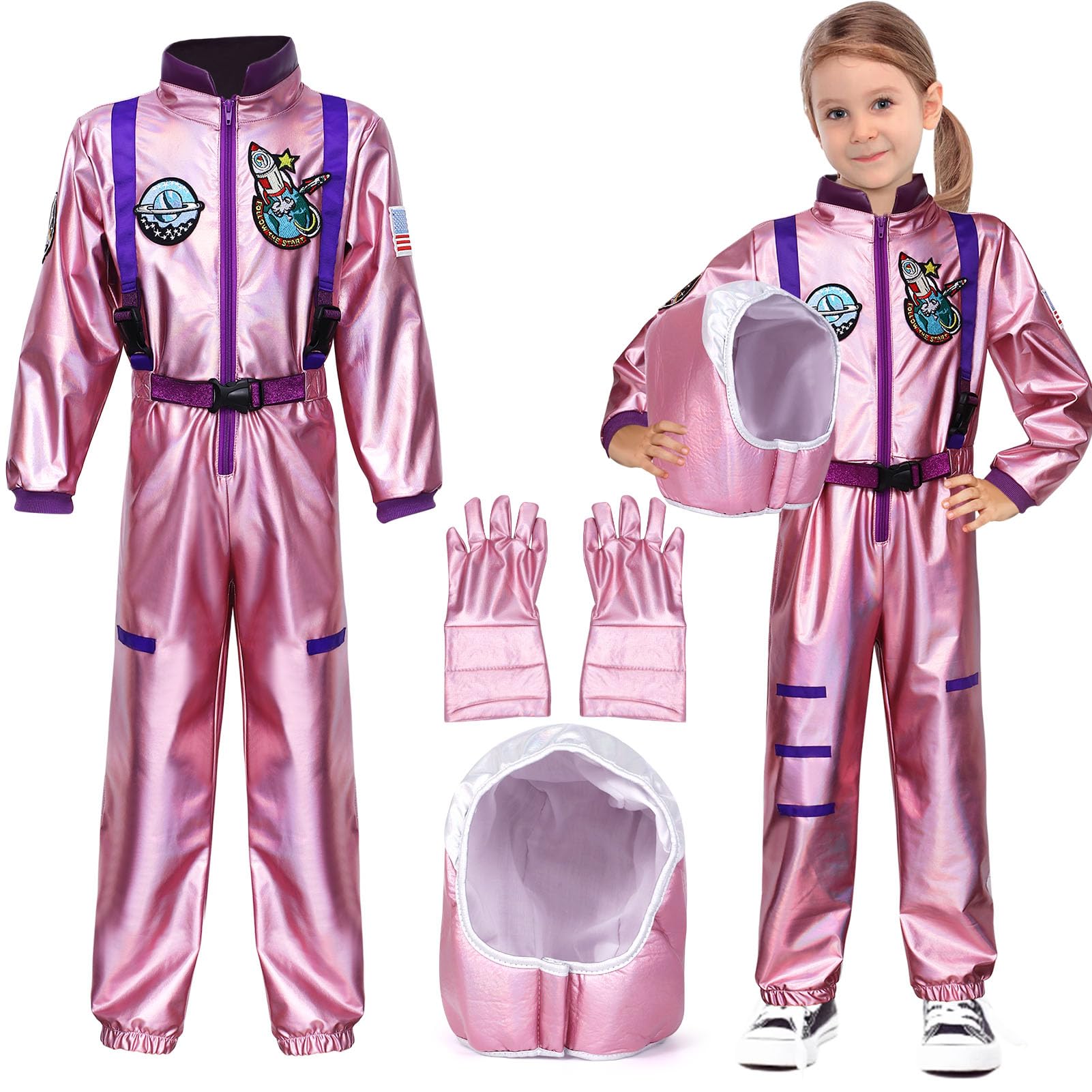 Astronauten Kostüm Set – Silberner Jumpsuit Für Damen, Herren & Kinder, Inkl. Overall, Gürtel & Brillen