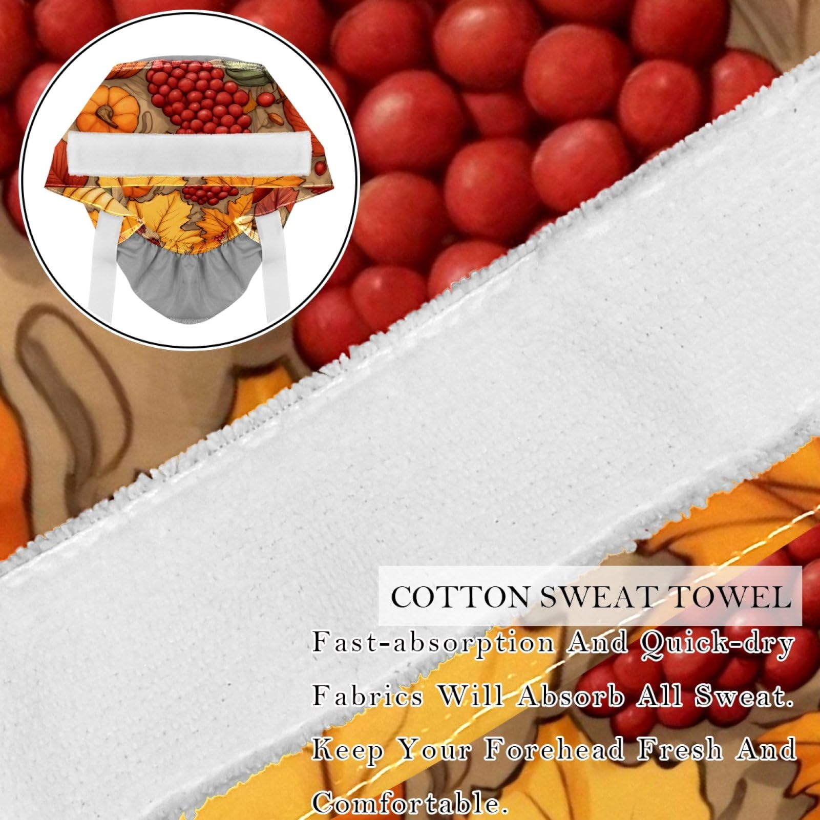 2Pcs Autumn Thanksgiving Scrub Caps Button Sweatband Adjustable Working Cap Surgical Cap Nurse Hats Women Men Multicoloured