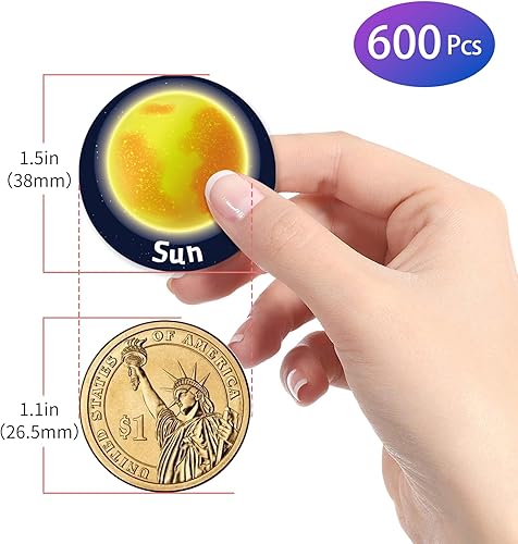 Miniatura 4 de 600 calcomanías del sistema solar, 15 diseños para niños pequeños, recompensas para niños, incentivos, decoraciones educativas (1.5 pulgadas,