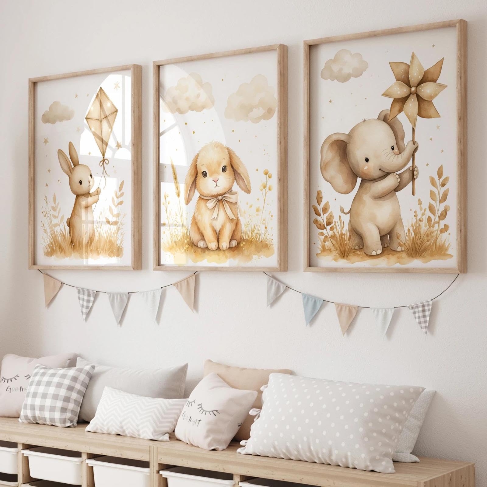 Baibexing Cartoon Playful Rabbits, Puppies And Elephants Animal Wall Art Poster Print Canvas Painting Picture For Bedroom Home Decor 40X60Cmx3Pcs Unframed