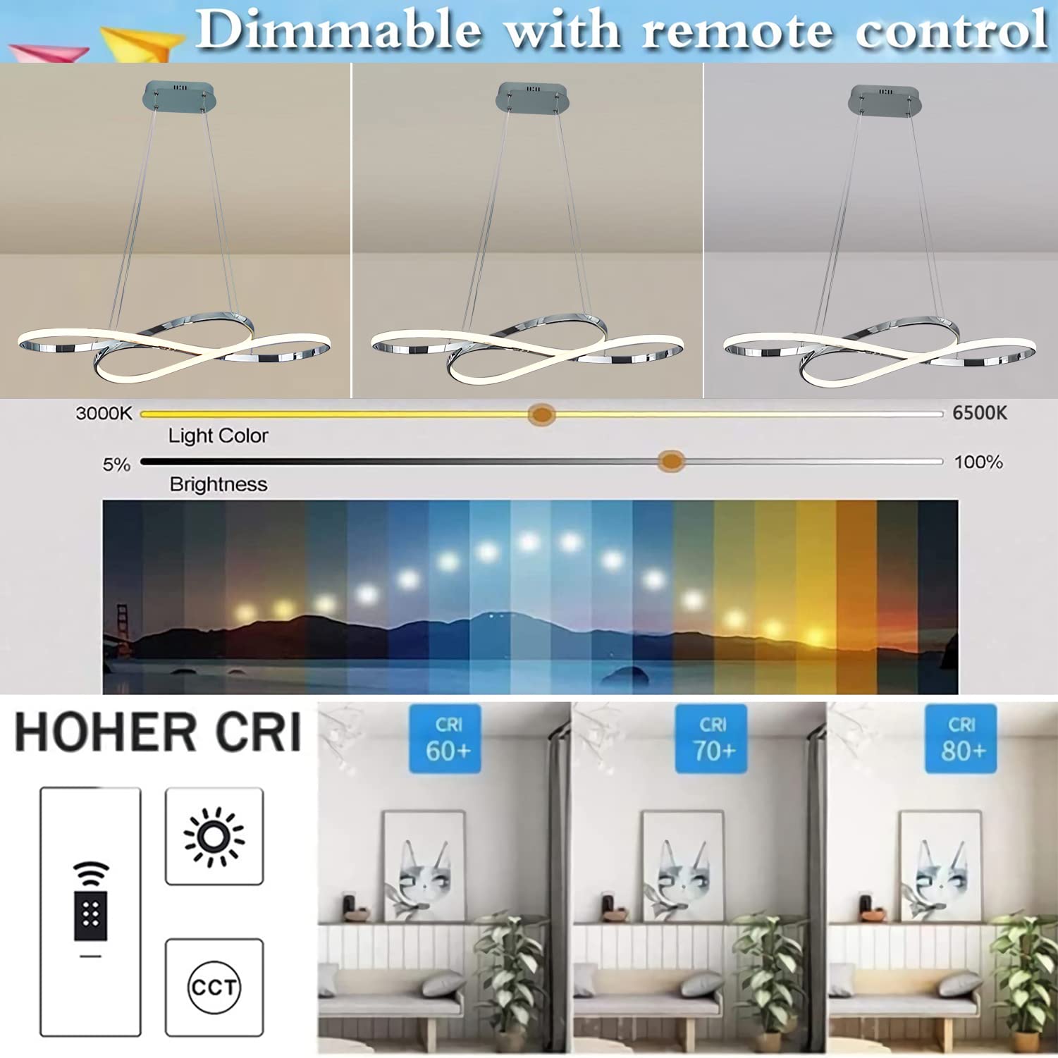 Lámpara Colgante LED Mesa de Comedor Lámpara Colgante Dorada/Negra Sala de Estar Regulable con Control Remoto Diseño de luz de Restaurante para Comedor Lámpara Colgante Araña Decoración Il
