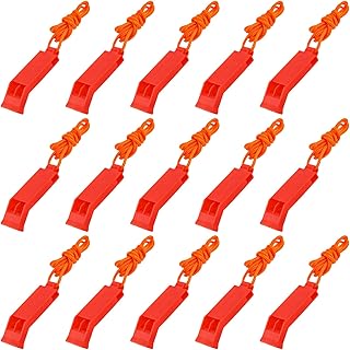 LUTER 15 Pcs Outdoor Emergency Safety Whistles with Lanyards Red Survival Whistles for Camping Boating Hiking