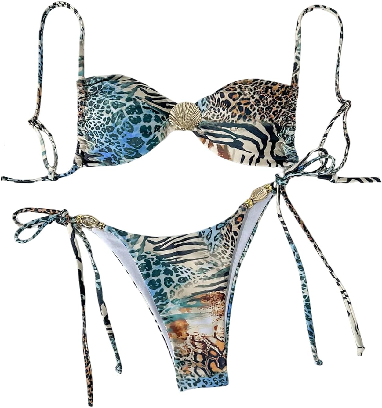 GORGLITTER Women's Cheetah Animal Print Swimsuit High Waisted Thong Cheeky Bikini Sets Bathing Suit 2 Piece Swimsuits