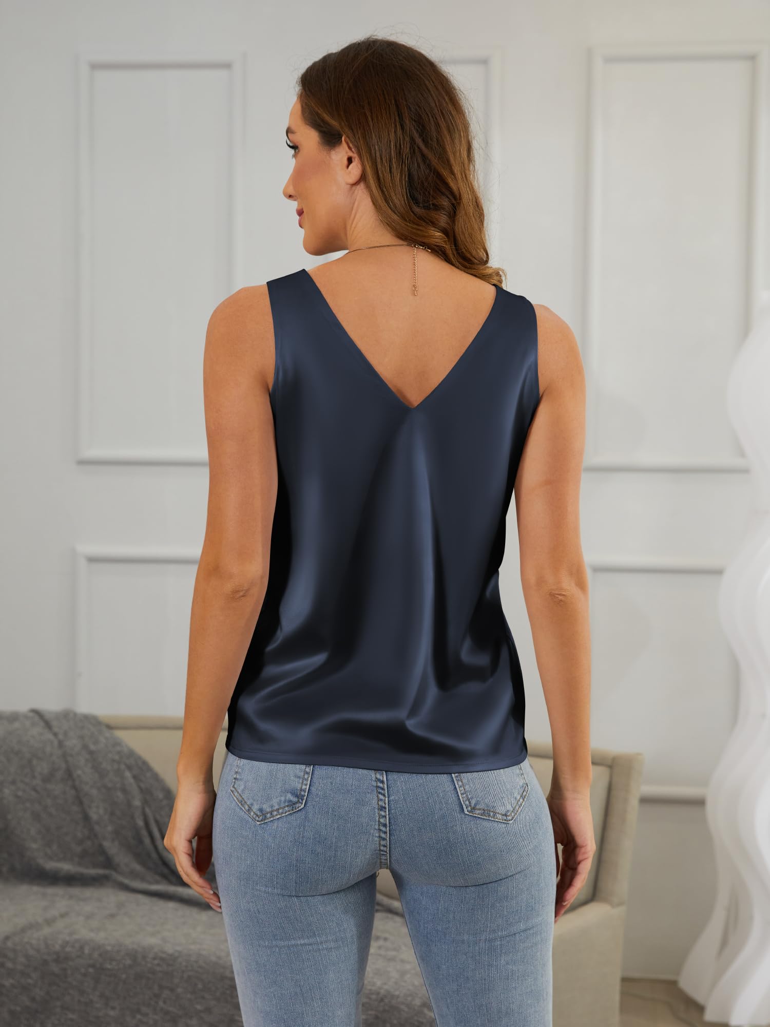Mawor Canotte estive in raso per le donne Camicette Camicette Camicette Camicie, Blu navy, XS