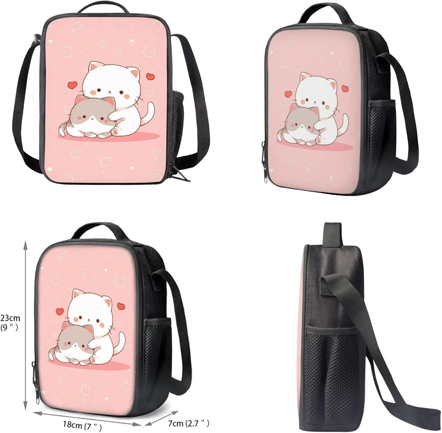 Upetstory Kawaii Cat Backpack with Lunch Box for Girls Kids School Bag Pencil Case Elementary Middle High School Bookbag Preschool Kindergarten Teen Girls Schoolbag Travel Hiking Cycling Rucksack