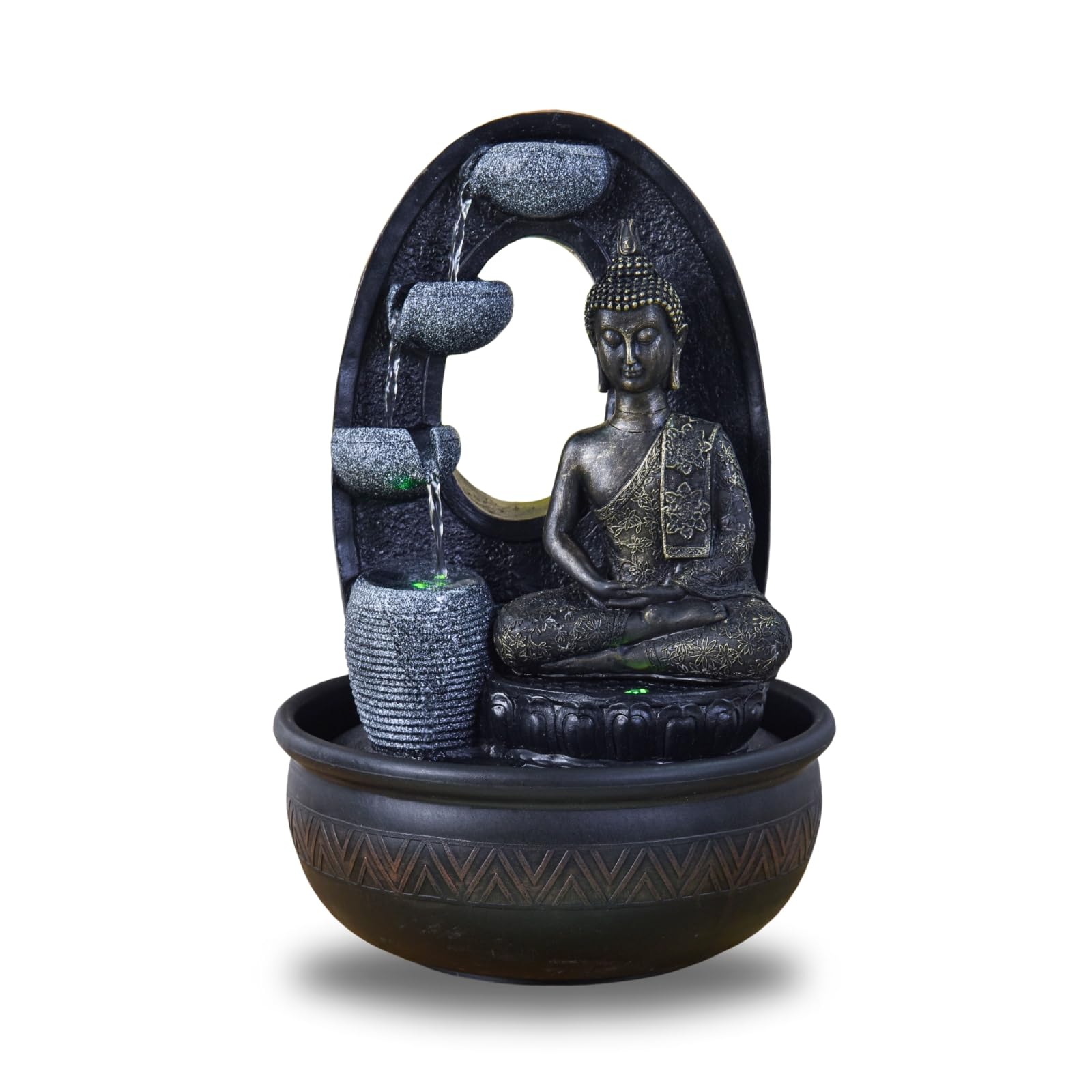Zen Light Zen'Light-Buddha Harmony Indoor Water Silent Pump-LED Fountain with 2 Colours-Removable Statue-Gift Idea for Zen and Fengshui-Height: 40 cm, Resin, Black, 26 x 16 x 40 cm