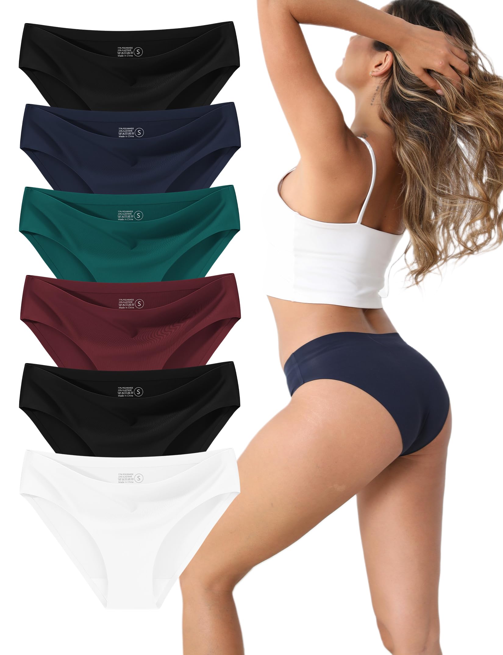 Women's Seamless Underwear 6-Pack, Like a Second Skin, No Show No Feel, Mid/Low Rise Bikini for Everyday Comfort