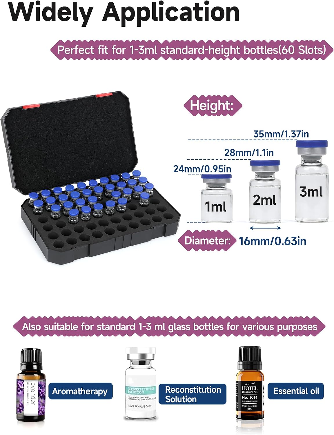 Peptide Case for Fridge, 60 Slot Organizer Holds 1-3ml Vials for Insulin, GLP-1, Peptides, Insulin Travel Case Peptide Storage Case Storage Holder (Case Only)