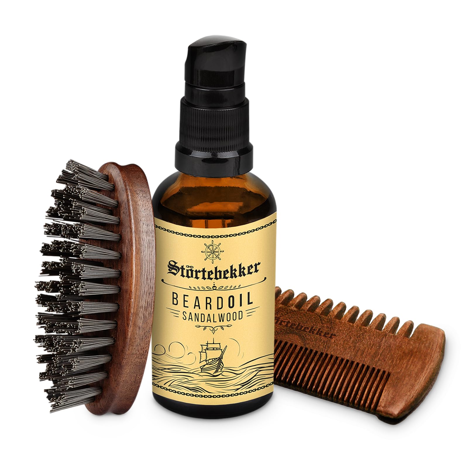 Störtebekker® Premium zestaw do pielęgnacji brody dla mężczyzn – w zestawie olejek do brody (drzewo sandałowe), grzebień do brody i szczotka do brody – idealny do codziennej pielęgnacji brody –