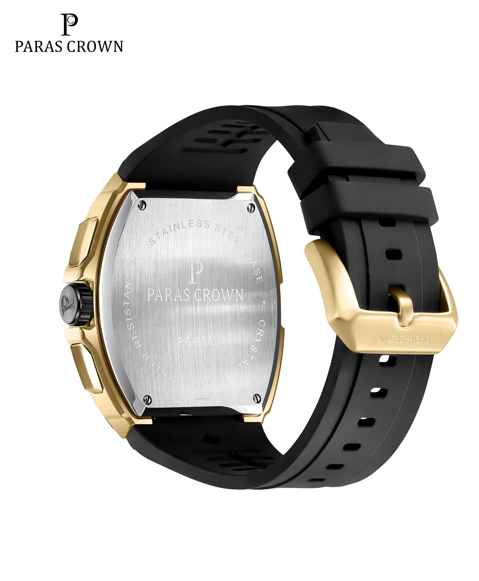 Paras Crown Watches for Men Tonneau 5ATM Waterproof Quartz Luxury Chronograph Analog Men's Wrist Watches Stainless Steel Case Mens Watches