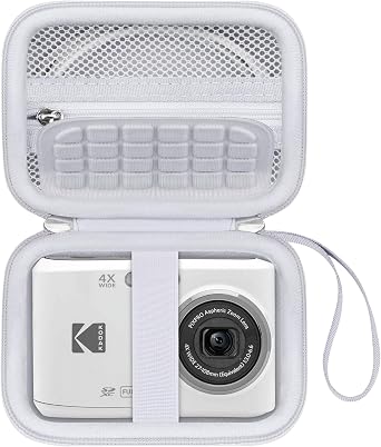 Canboc Carrying Case for Kodak PIXPRO FZ55/ FZ45 16MP Digital Camera, FZ45 Video Vlogging Camera Bag, Mesh Pocket fit Cable, SD Card, White Case Only