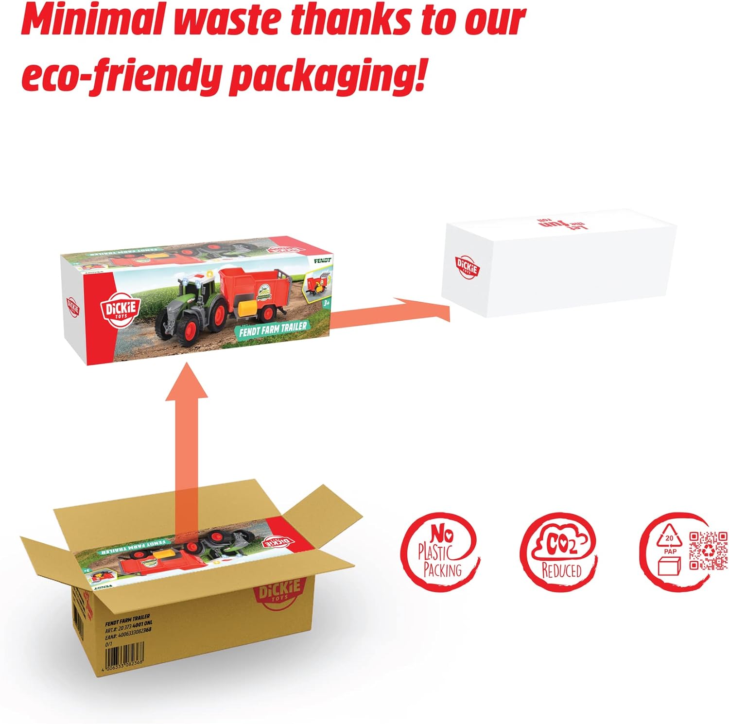 Dickie Toys - Fendt Tractor with Trailer (26 cm) Toy for Children from 3 Years with Freewheel Mechanism, Light, Sound and Other Functions, with Hay Balls to Play, 203734001ONL