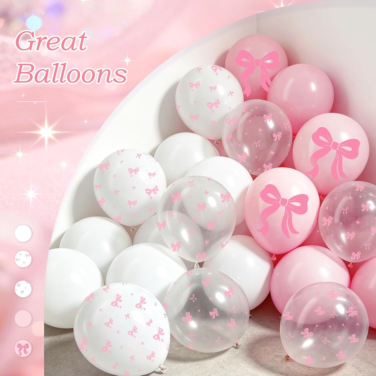 60pcs Pink Bow Balloons 12inch, Pink White Clear Bow Balloons for Coquette Baby Shower Bridal Shower Birthady Party Decorations thumbnail