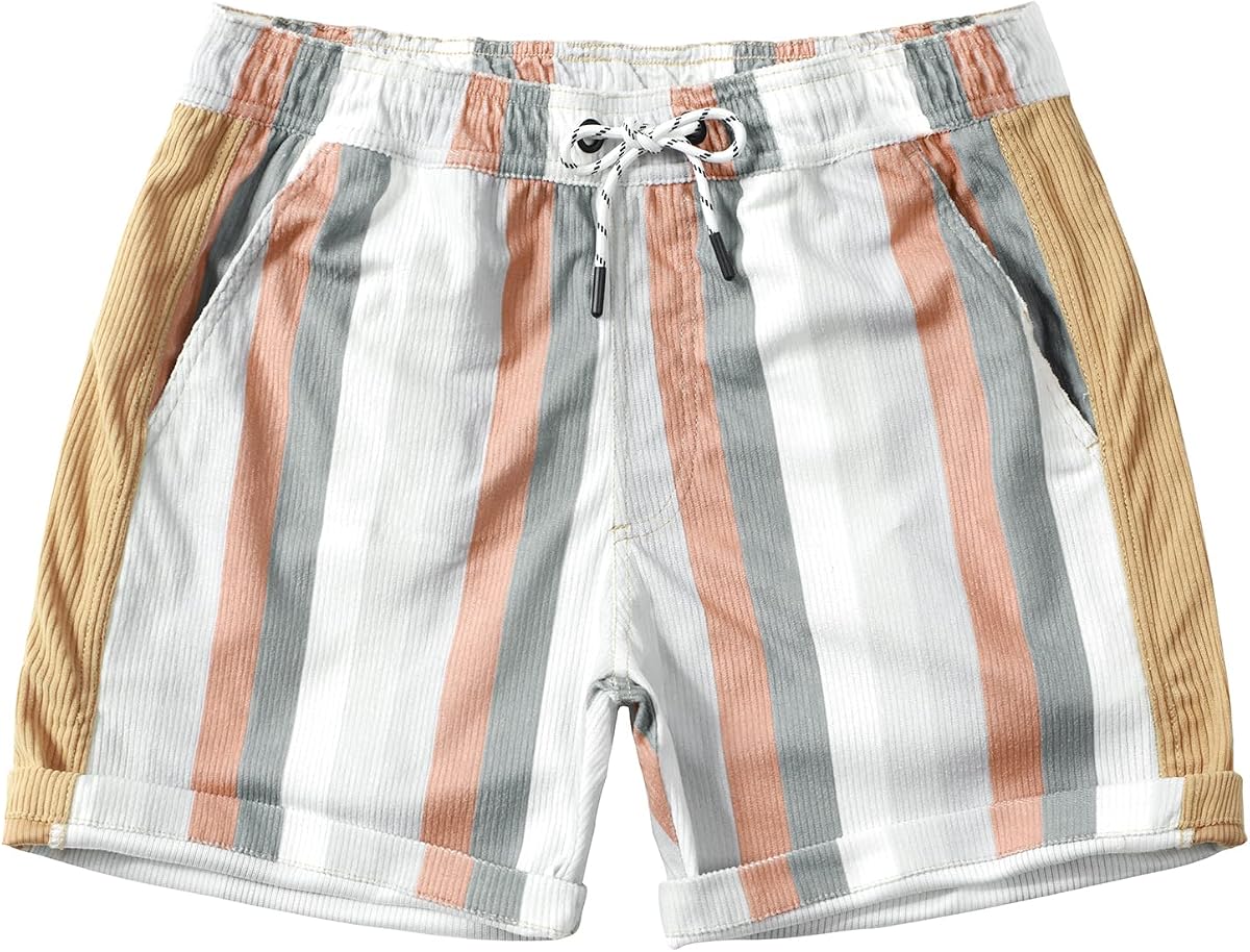 JOTOOK Mens Corduroy Shorts Casual 5 Inch Elastic Waist Drawstring Shorts | Summer, Beach, Vacation, Cool, Fashion, Stylish, Lightweight, Vintage, Retro, Festival, Short Shorts, Holiday, with Pocket