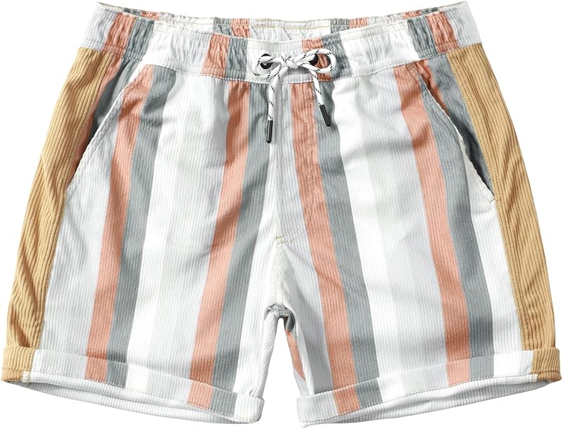 JOTOOK Mens Corduroy Shorts Casual 5 Inch Elastic Waist Drawstring Shorts | Summer, Beach, Vacation, Cool, Fashion, Stylish, Lightweight, Vintage, Retro, Festival, Short Shorts, Holiday, with Pocket