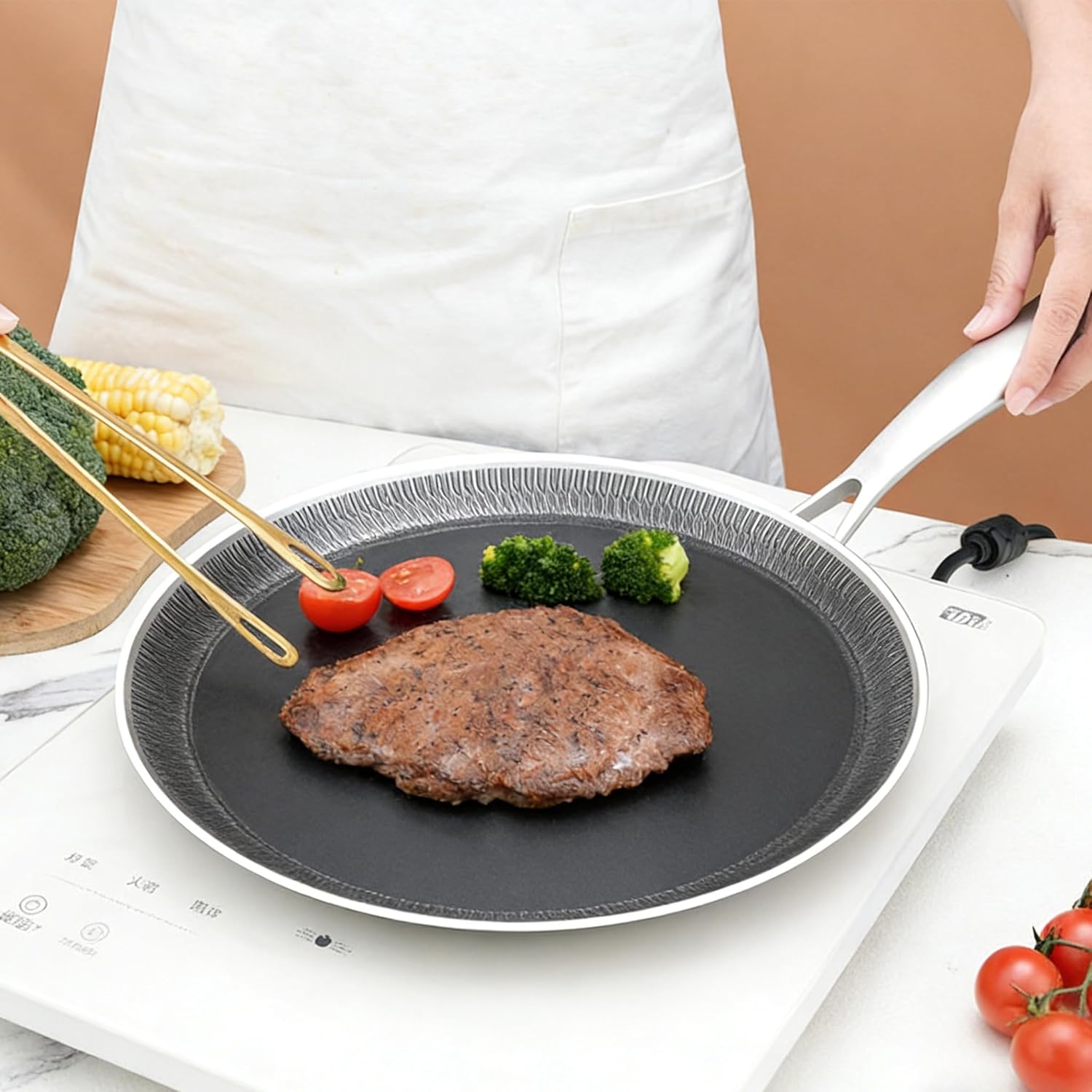 10In Stainless Steel Griddle Pan - Nonstick Honeycomb Coating Surface,Induction Compatible,Oven Safe Up to 500°F,Dishwasher Safefor Pancakes,Crepes & Searing