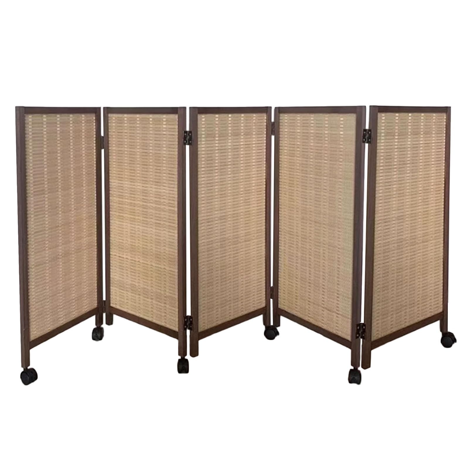 Paravent pliable 8 panneaux bambou roulettes : Cloison amovible pour séparation de dortoir