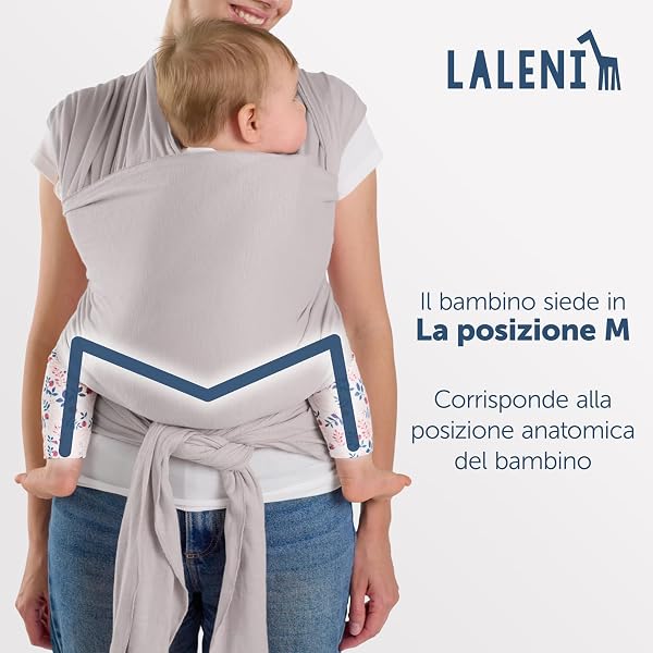 Laleni Fascia Porta Bebe Neonato in Morbido Cotone, Certificata OEKO-TEX, Lunga 5,10m, Fino a 15kg, Grigio Chiaro - 2