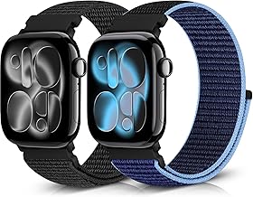 Runostrich Nylon Sport Strap Compatible with Apple Watch Strap 49mm 46mm 45mm 44mm 42mm 41mm 40mm 38mm Women Men, Adjustable Solo Loop Bands for iWatch Series 11 10 9 8 7 6 5 4 3 SE Ultra, 2 Pack