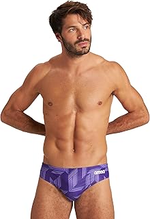 ARENA Men’s Swim Brief Puzzled Team Print MaxLife Athletic Swimwear Professional Training Swimsuit Sports Bathing Suit