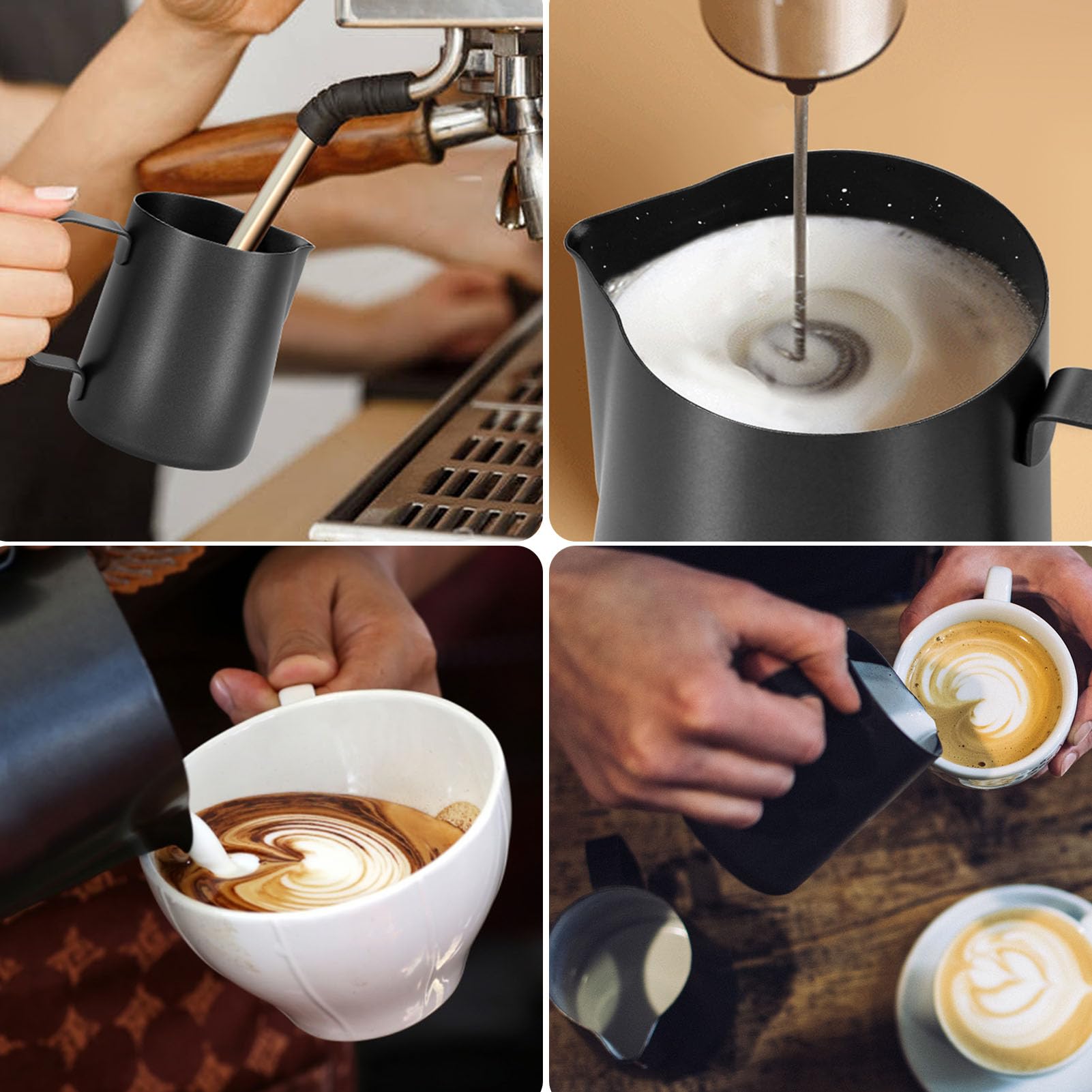 Jarra de espuma de leche, jarra de acero inoxidable de 20 onzas, jarra de vapor, barra de café, capuchino, espresso, accesorios de máquina de barista, jarra de leche de metal con bolígrafo de arte