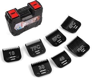 YAZIYIR 7-Pack Detachable Dog Grooming Blades for Andis Oster A5 Wahl KM10 - 440C Steel #40-#3-3/4FC with Storage Case