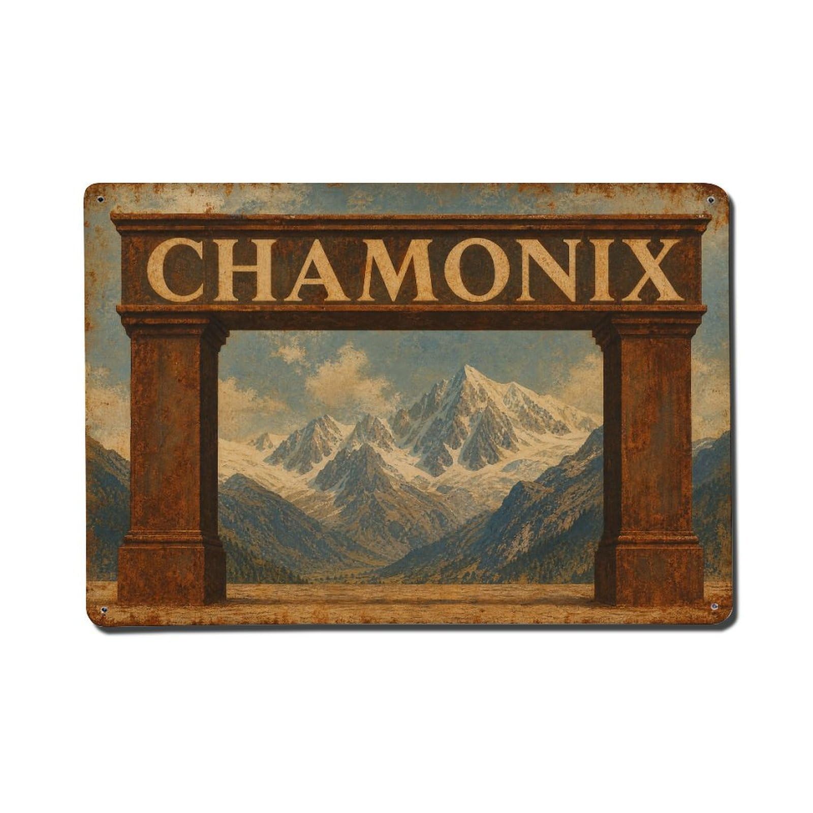 Vintage Travel Chamonix Majestic Mountain Gateway France Metal Tin Sign
