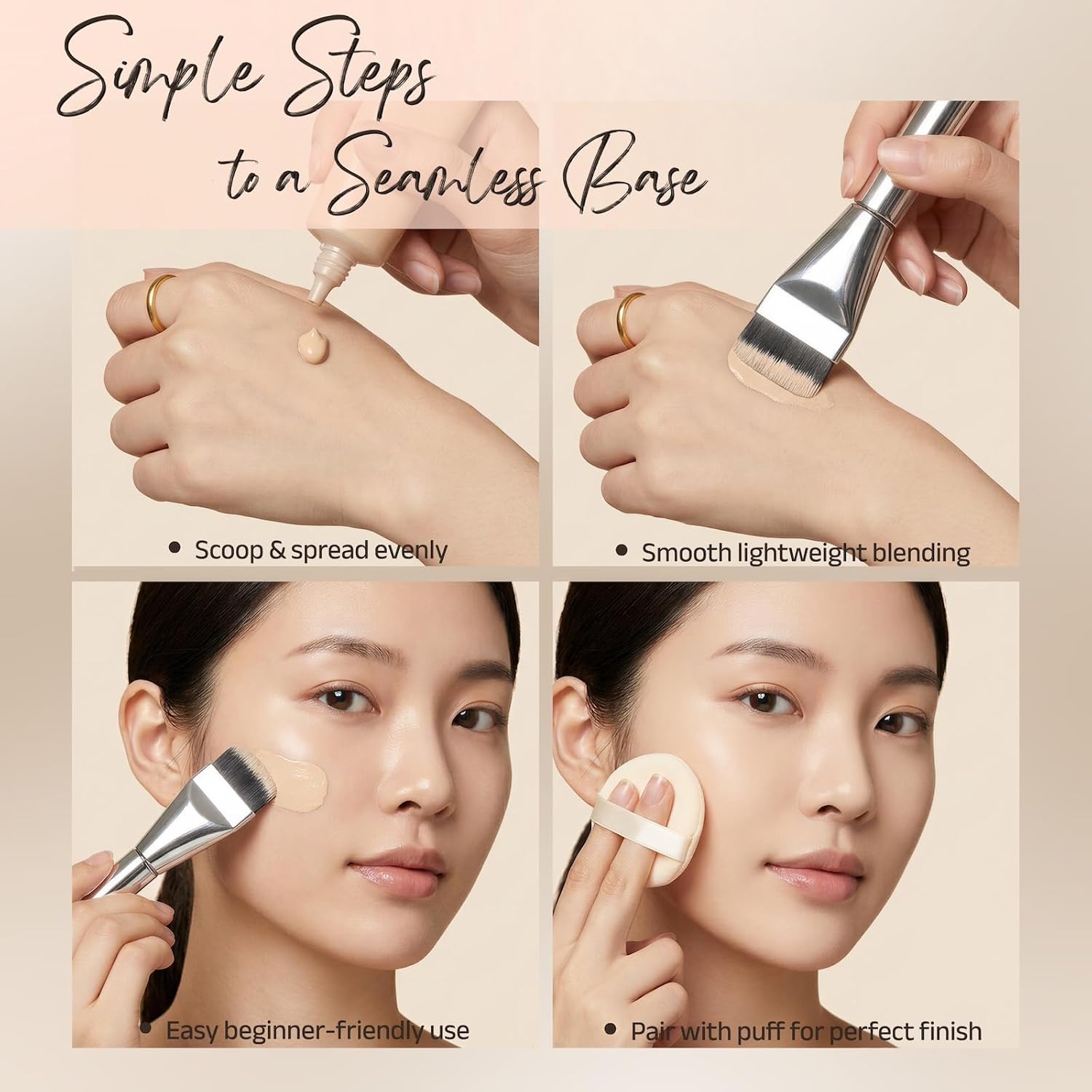 Flat Foundation Brush, Korean Makeup Spatula Brush for Liquid Foundation, BB Cream, Facial Contour, Ultra-Thin with Synthetic Bristles for Smooth & Even Application