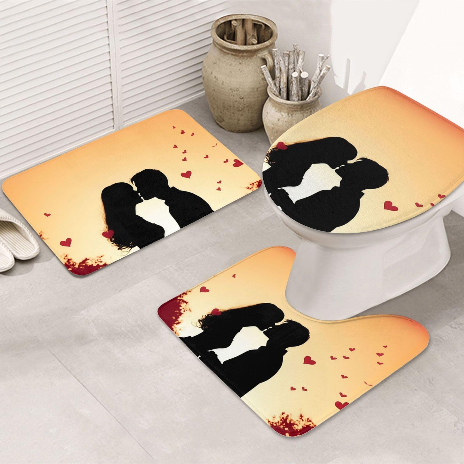 Tapis de toilette et abattant avec tapis de bain assorti motif silhouette