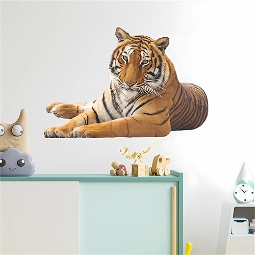 Miniatura 2 de Calcomanías de pared de tigre perezoso, calcomanías de pared de animales salvajes de sacinora extraíbles de vinilo para sala de estar, dormitorio,