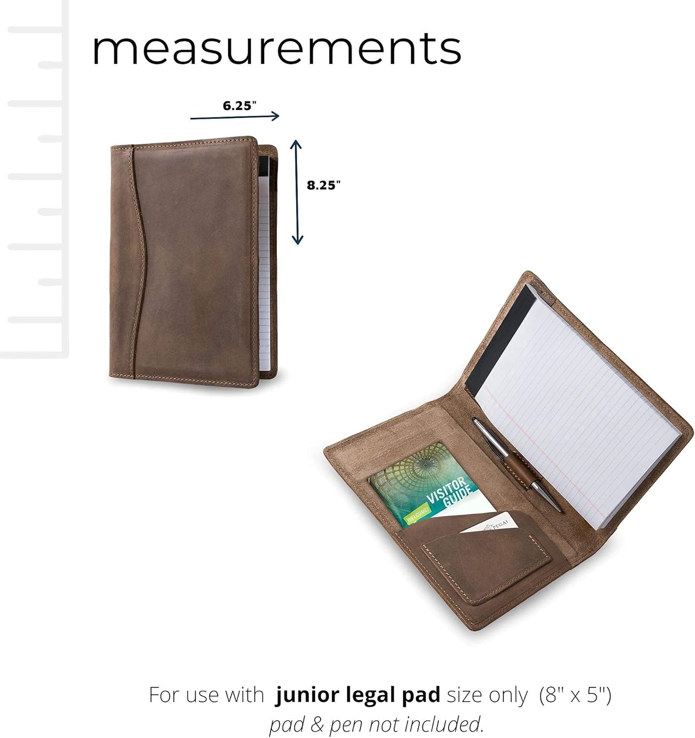 PEGAI Junior Legal Pad Folder Organizer | Portfolio Binder, Resume Interview Document Organizer Folio | Personalized Leather Binder Padfolio with Business Card Organizer | Eriksen (Sand)