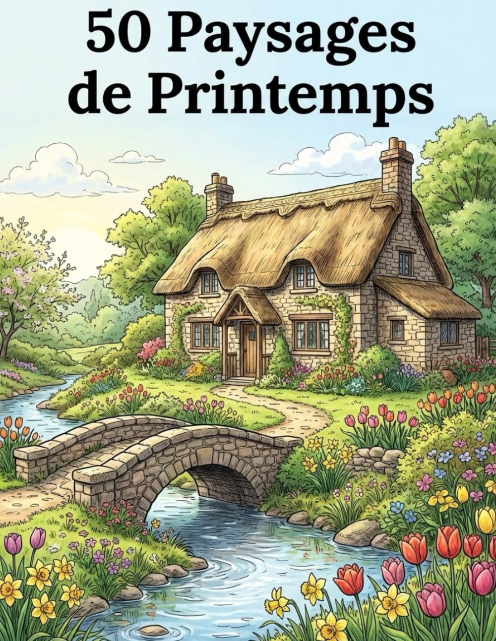50 Paysages de Printemps: Livre de coloriage pour adultes et adolescents – Scènes printanières, paysages naturels apaisants, détente et relaxation anti-stress