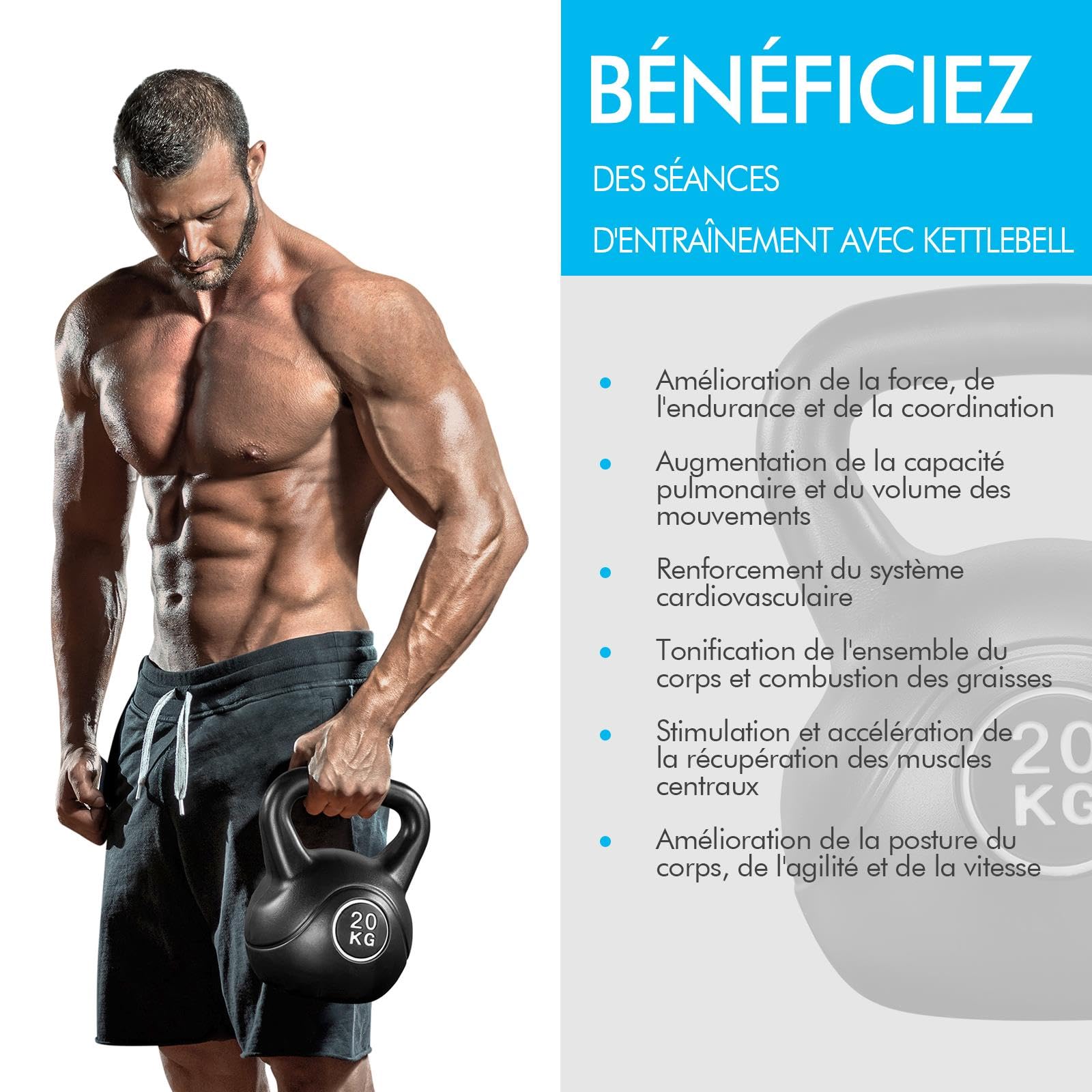 Yaheetech Kettlebell Variété de Poids 6/8/10/12/16/20 kg Fitness de Musculation à Domicile ou Gym pour Femmes et Hommes Sports Kettlebells