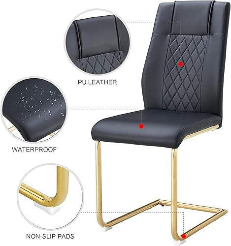 Miniatura 4 de NicBex Sillas de comedor modernas acolchadas de piel sintética con patas de metal dorado para cocina, sala de estar, dormitorio, comedor, juego de