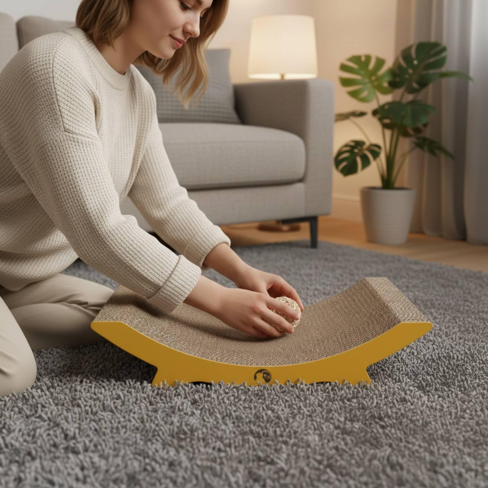 Griffoir pour Chat Planche Lounger Lit Jouet en Carton Ondulé Grade C Texture Ferme pour Limage Naturelle des Griffes Courbe Sourire pour Confort