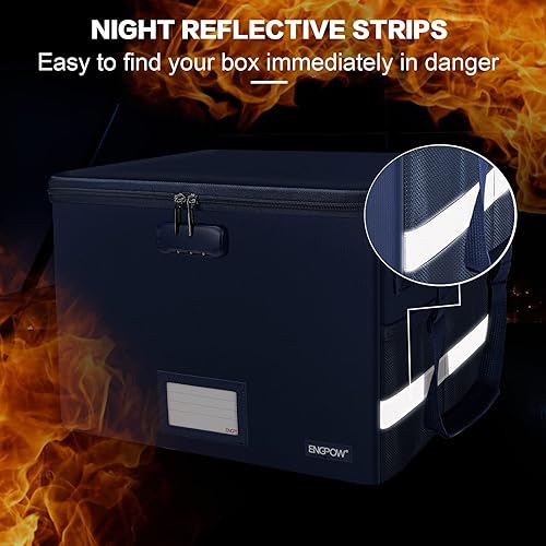 Miniatura 18 de ENGPOW - Caja ignífuga con cerradura, organizador de almacenamiento con cremalleras, caja de documentos ignífuga plegable con asa, caja de seguridad