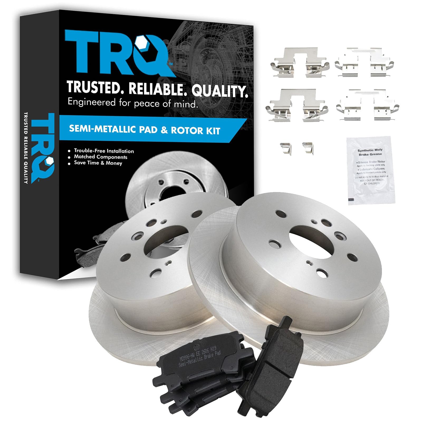 TRQ Rear Brake Pad and Rotor Set Semi Metallic Rotors