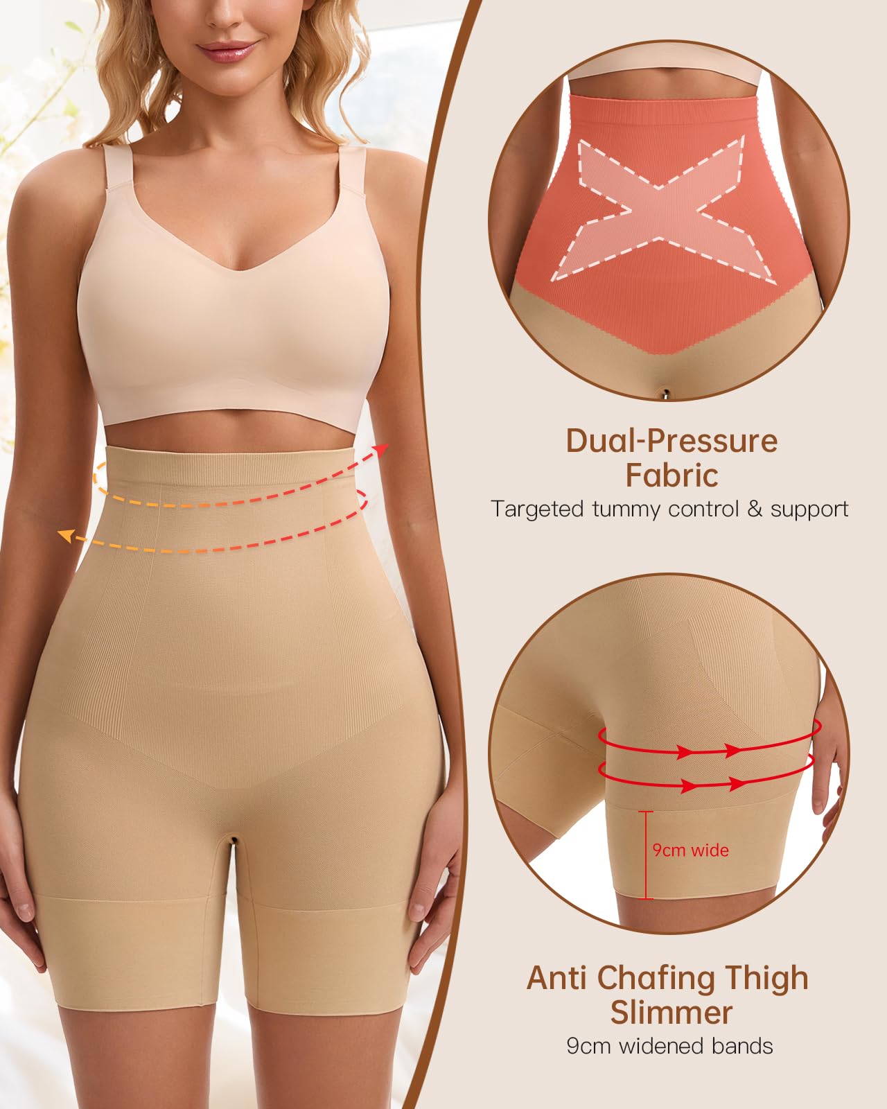 WOWENY Bauchweg Unterhose Damen Shapewear Hose Hohe Taille Miederhose mit Bein Figurformende Unterwäsche Shaping Body Miederpants