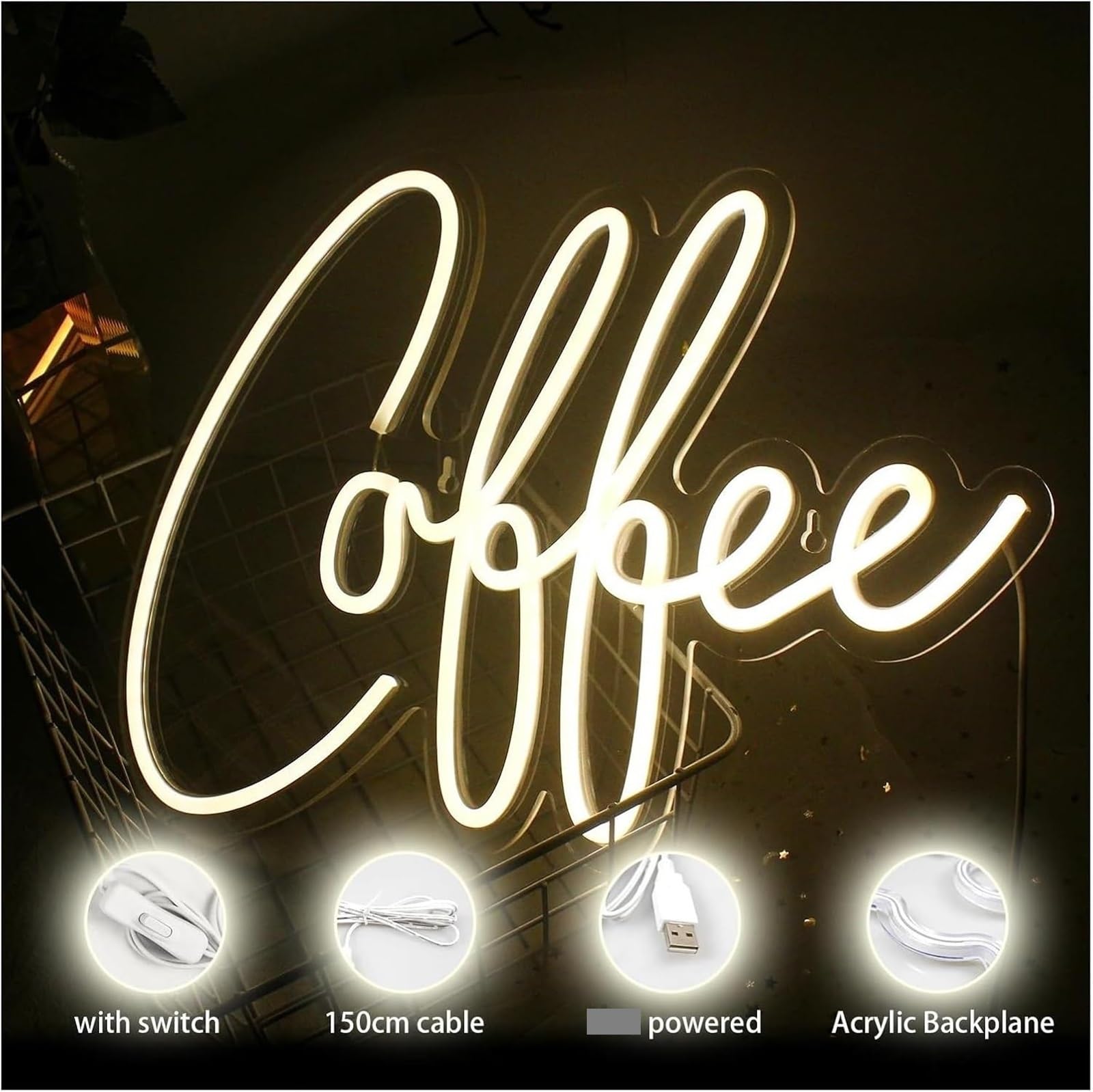 lampe au néon Pour lampe néon café pour enseigne acrylique lumière décoration murale de magasin maison CAF