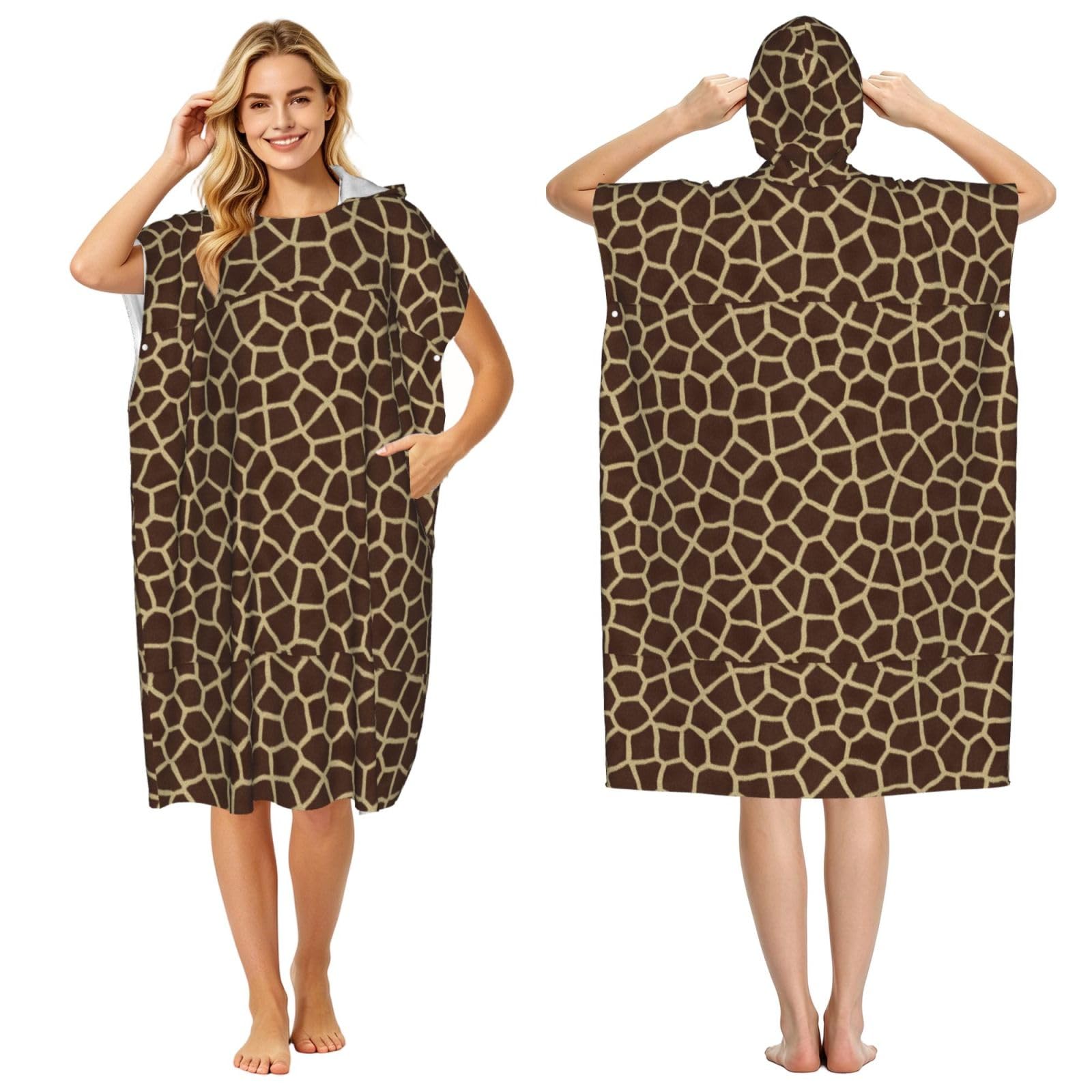 Poadnly Giraffe Pattern, Adult Hooded Beach Towel 90 x 110 cm,Changing Bath Robe, Surf Poncho Towel For Women Men