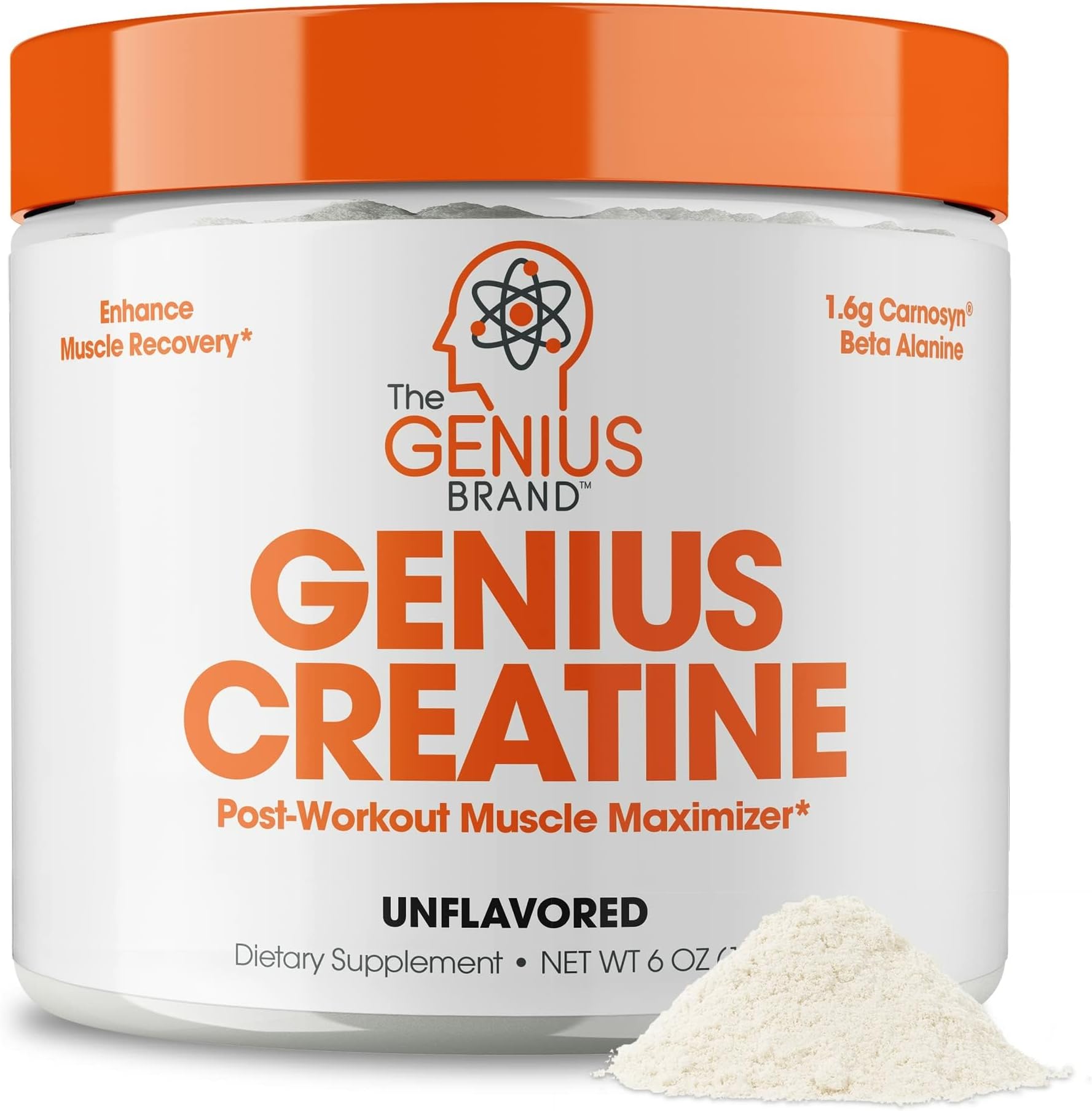 The Genius BrandGenius Creatine - Creatine Monohydrate Powder for Active Lifestyles - Endurance, Strength, Brain Performance & Muscle Health Support - Mind-to-Muscle Formula - Unflavored - 6 oz