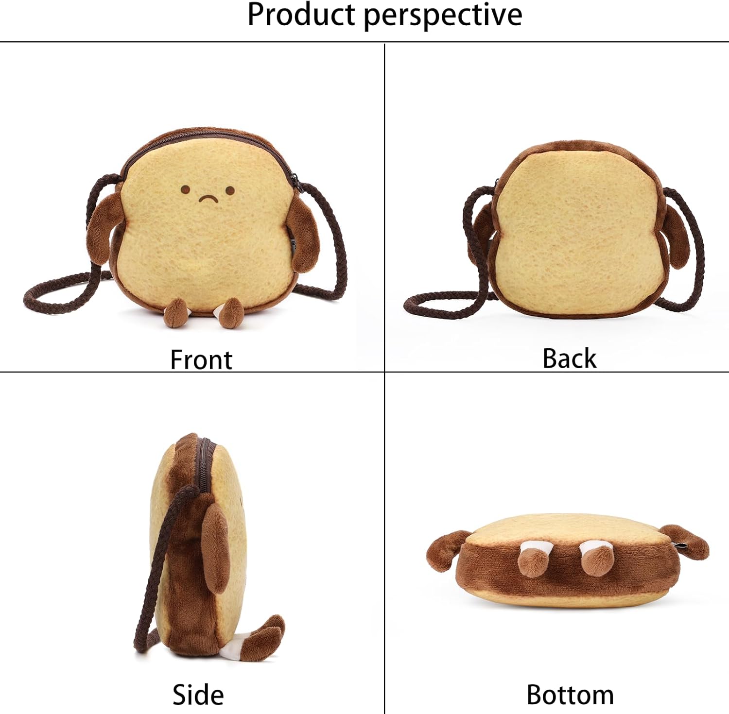 Plush Toast Crossbody Bag Cute Toddler Purse for Girls Gifts Kawaii Mini Purse for girl Y2K Wallet 3-12Year(Brown) - Image 6